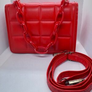 Red Quilted Chain-Handle Tote EUC- Vegan Leather